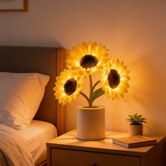 Sunflower LED Lamp,USB Rechargeable Touch Night Light,3 Color Stepless Dimmable,Small Battery Flower Decor for Bedroom,Restaurant,Bar for Birthday,Mother’s Day,Valentine's Day,Wedding Gifts