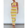 thumbnail image 4 of Michellecmm  Women Bodycon Long Dress Sleeveless Tie Halter Neck Striped Knit Dress, 4 of 9