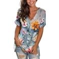 thumbnail image 2 of Black and Friday Deals 2023 Clearance LYXSSBYX Womens Tops V Neck Short Sleeves Clearance Women Crewneck Print Tees Short Sleeve T Shirt Blouse Loose Tops, 2 of 5