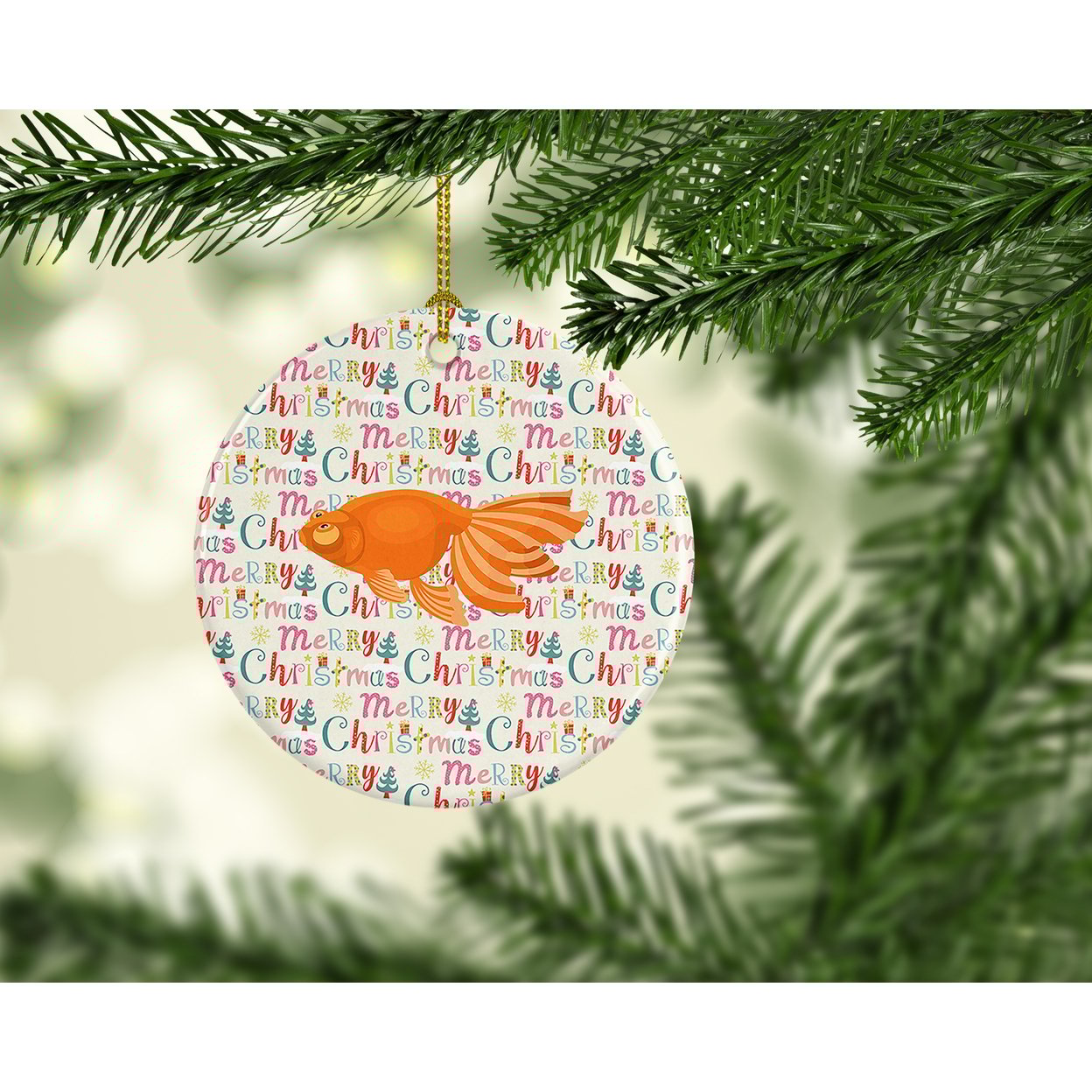thumbnail image 2 of Celestial Eye Goldfish Christmas Ceramic Ornament 2.8 in x 2.8 in, 2 of 3