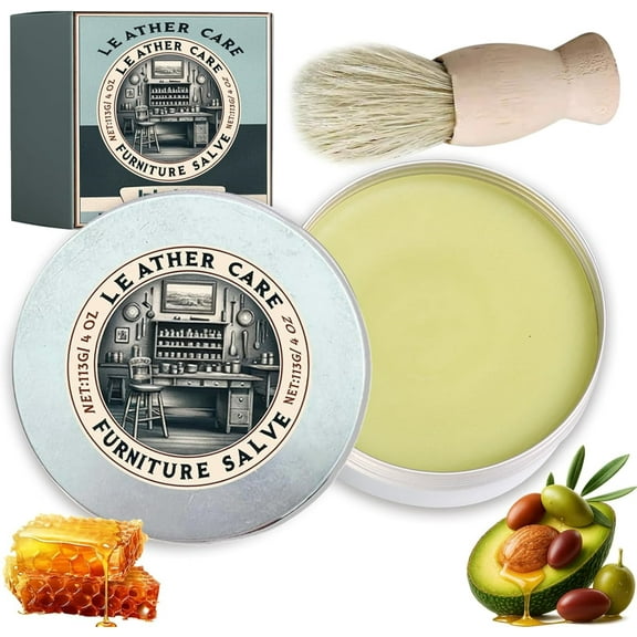 Leather & Furniture Repair Salve with Applicator Brush, Upgraded Leather Conditioner & Polisher, Natural Moisturizer Restorer for Wood, Couch, Car Seats & Shoes