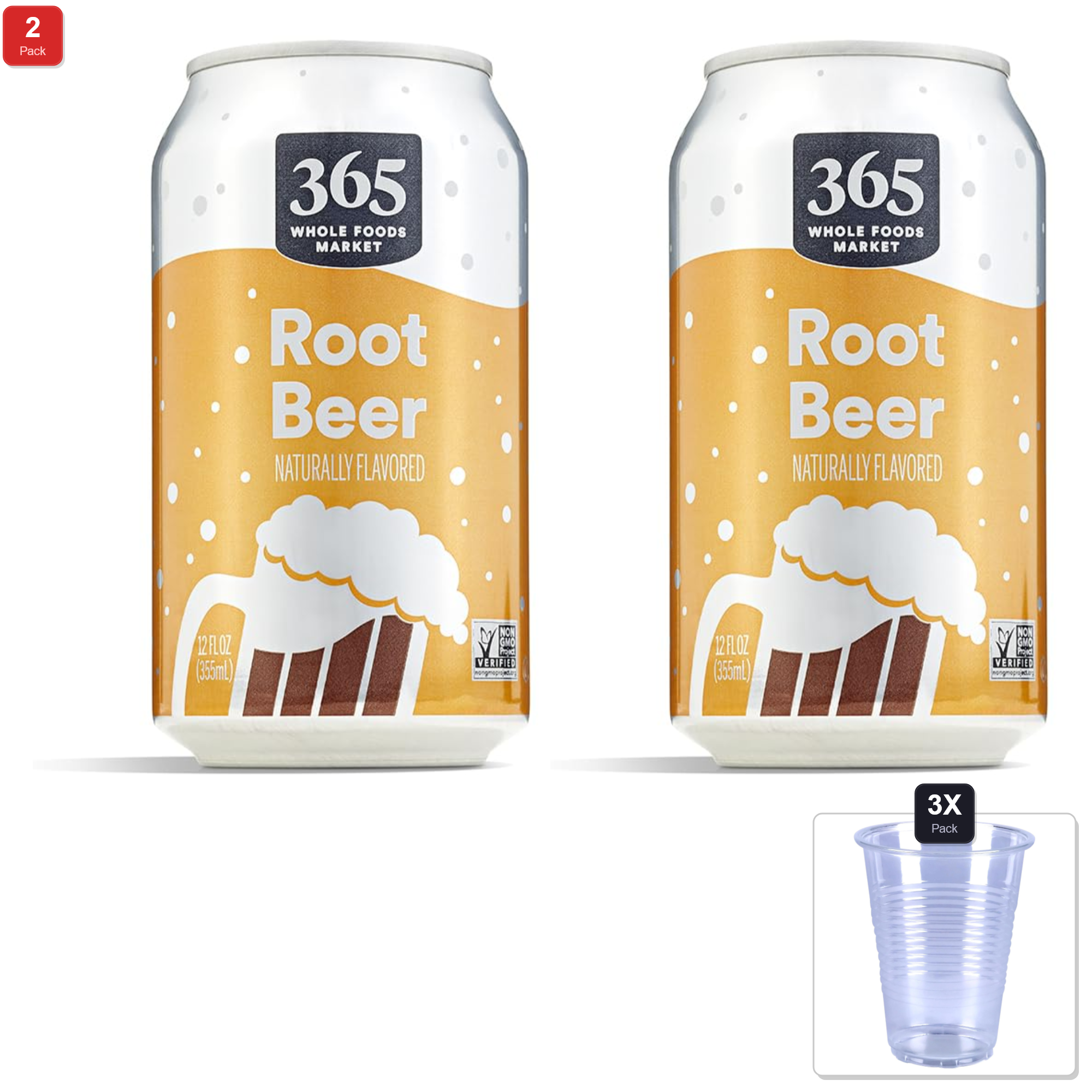 2 Pack | 365 By Whole Foods Market Root Beer Single, 12 Fz & 3x 9oz Disposable Plastic Cups