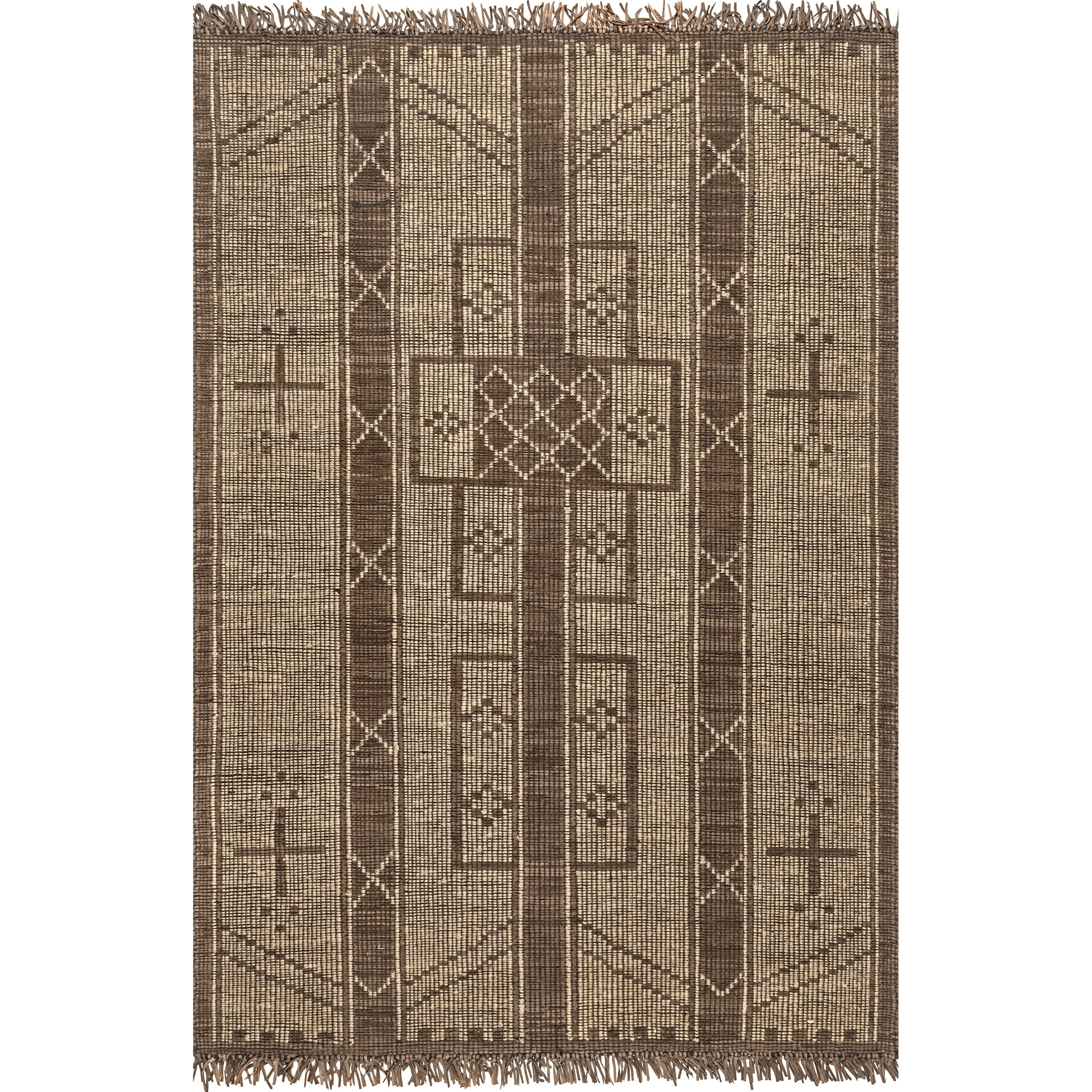 nuLOOM Maddy Handmade Jute and Leather Global Inspired Tribal Fringe Area Rug, 9' x 12', Natural