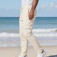 thumbnail image 6 of CLOISE Cargo Pants Men with Pockets Big and Tall Drawstring Mid Waist Straight Leg Long Pants Elastic Waist Solid Baggy Vacation Outfits Khaki XL, 6 of 6