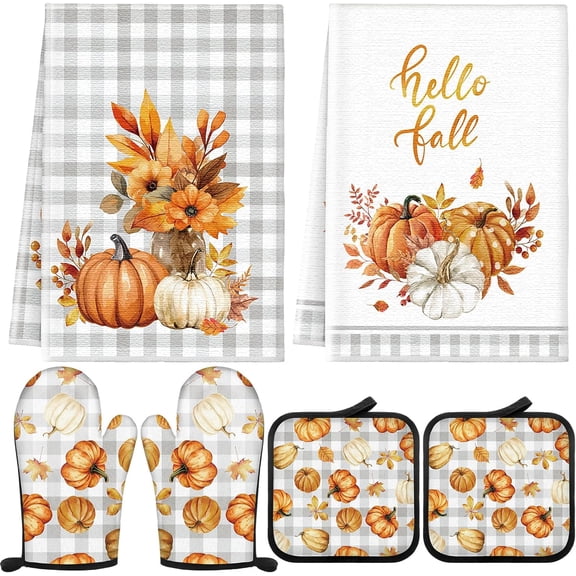 6 Pcs Fall Kitchen Towels Pot Holders and Oven Mitts Set