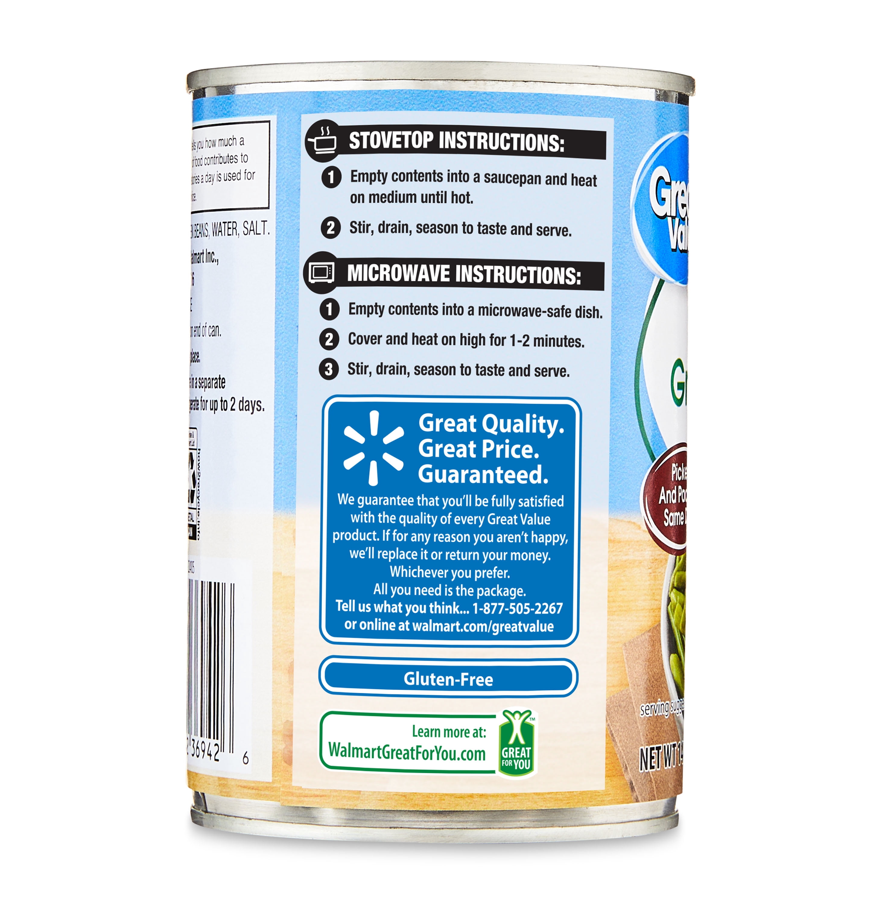 Great Value Canned Whole Green Beans, Gluten-Free, 14.5 oz