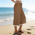 thumbnail image 5 of Dvprdro Capri Pants for Women Cotton Wide Leg Lace Hem Drawstring Elastic Waist Side Pockets Solid Loose Fit Summer Beach, 5 of 8