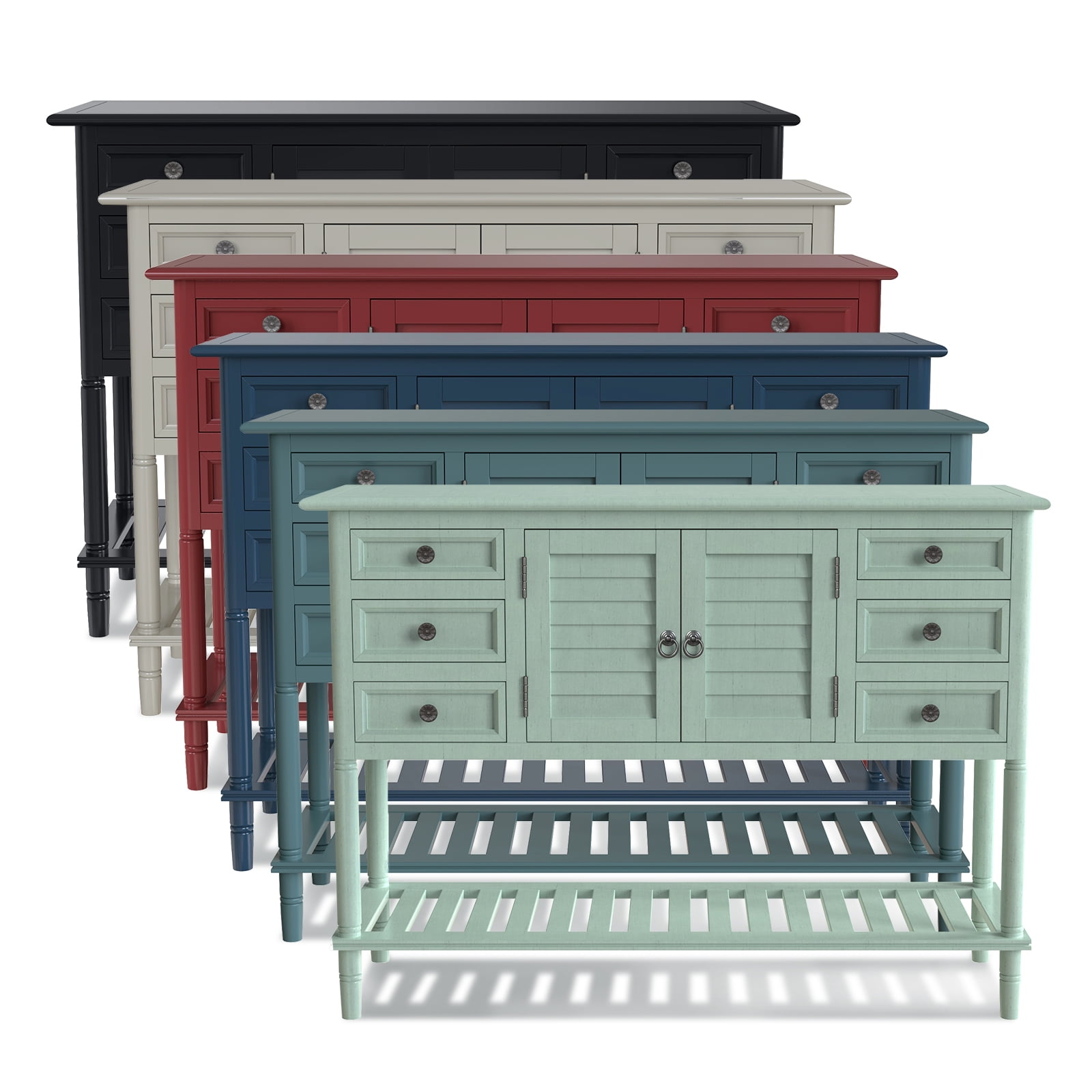 Lowestbest 45" Modern Console Table, Sofa Table with 6 Drawers, 1 Cabinets and 1 Shelf, Navy Blue Lowestbest 45" Modern Console Table, Sofa Table with 6 Drawers, 1 Cabinets and 1 Shelf, Navy Blue