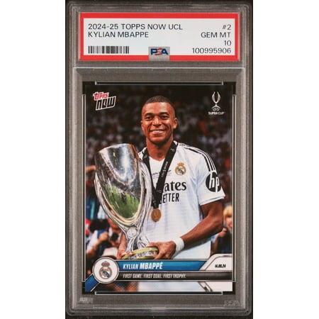 Graded 2024 Topps Now UEFA Champions League Kylian Mbappe #2 Soccer Card PSA 10 Gem Mint