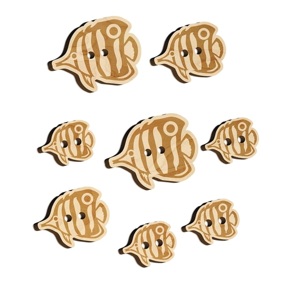 Butterfly Fish Wood Buttons for Crochet Knitting Sewing DIY Craft - 1.00 Inch Medium (7pcs)