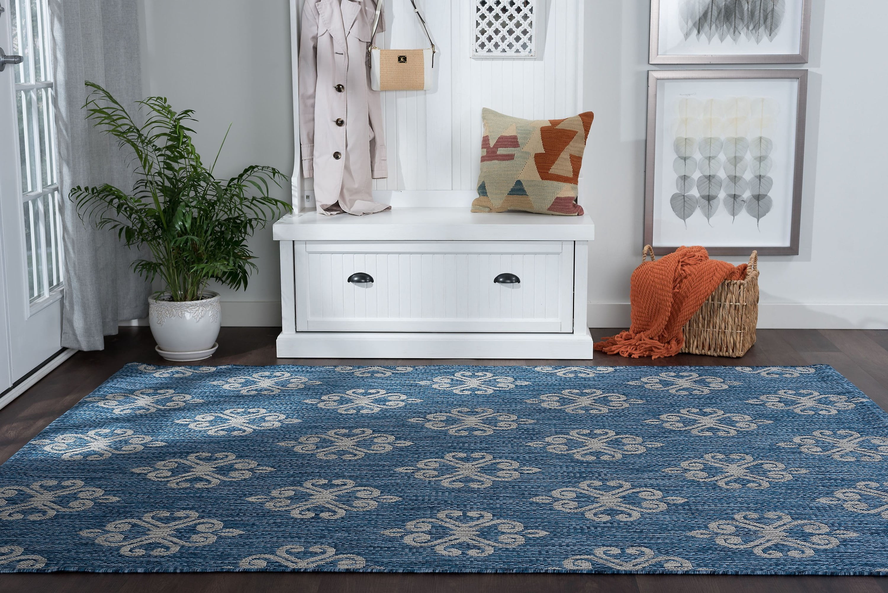 Veranda Transitional 8' x 10' Indigo and Light Gray Polypropylene Outdoor Area Rug