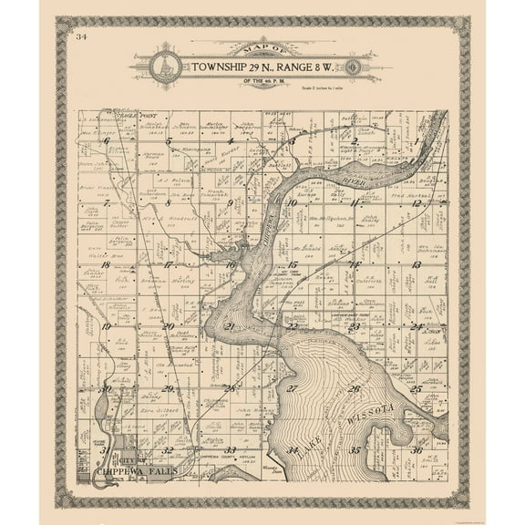 Historic City Map - Chippewa Falls - Township 29 N. Range 8 W. - Wisconsin - 23 x 27.03 - Vintage Wall Art