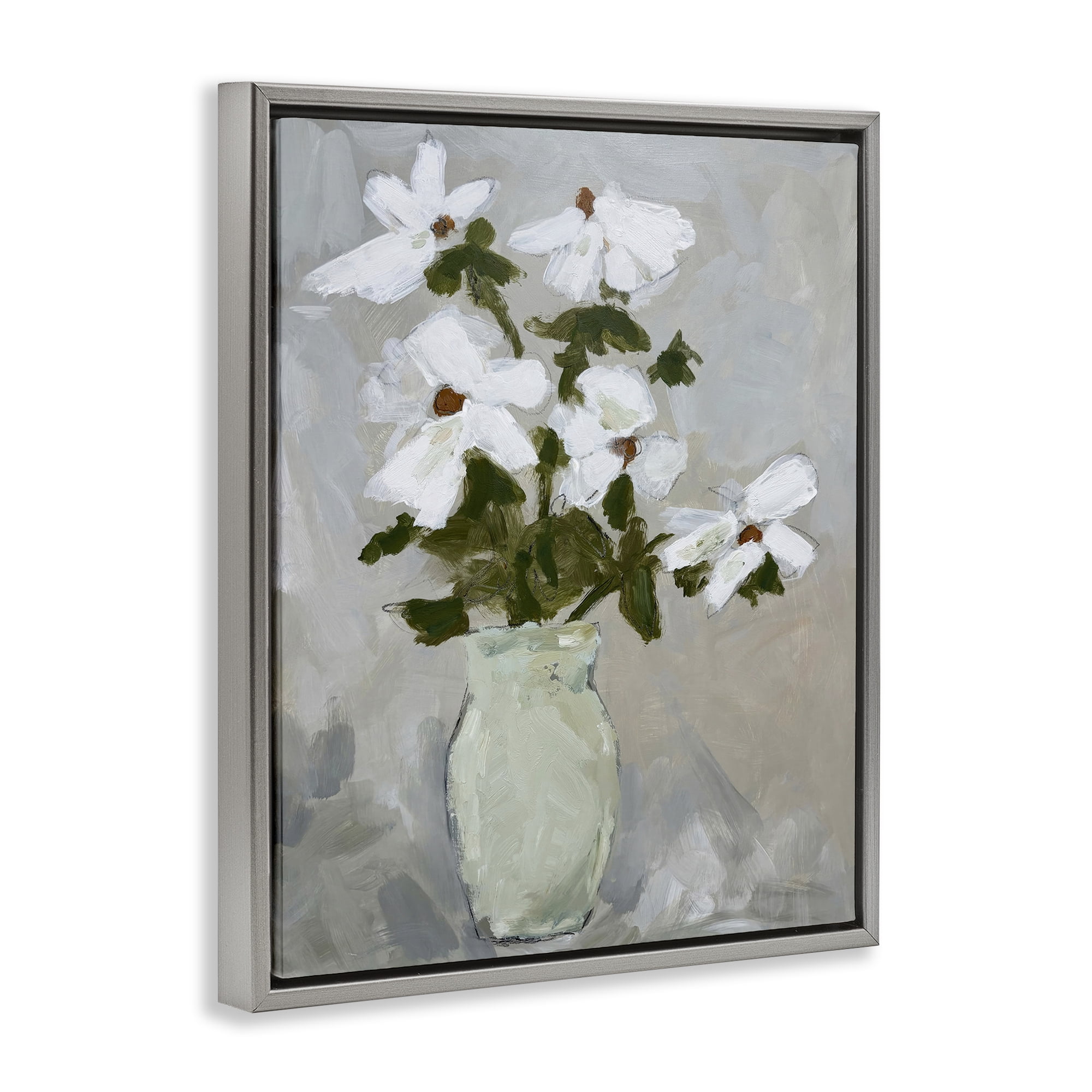 Stupell Industries Cosmos Flowers Serene Rustic Vase Gray Framed Floater Canvas Wall Art, design by Chloe Elliot