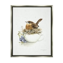 Stupell Industries Bird Nest in Teacup Animals & Insects Painting Gray Floater Framed Art Print Wall Art, 17 x 21