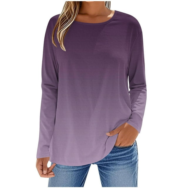 Enjoytime Blouses Décontractées Habillées pour Femmes Imprimé Manches Longues Col Rond Hauts Affaires Dames Automne Chemise de Travail Tendance