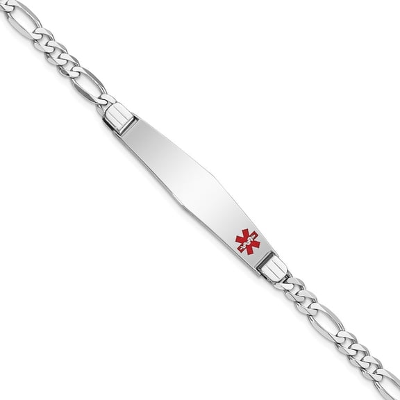 Auriga Fine Jewelry 14K White Gold Soft Figaro Link Id Bracelet 7 inch for Women (L- 7inch, W- 9mm)