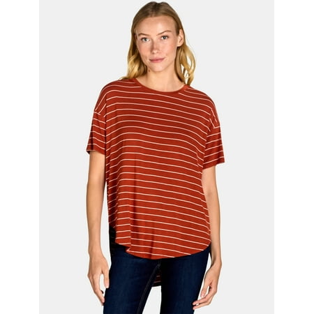 Time and Tru Women's Crewneck Tunic Tee with Short Sleeves, Sizes XS-XXXL