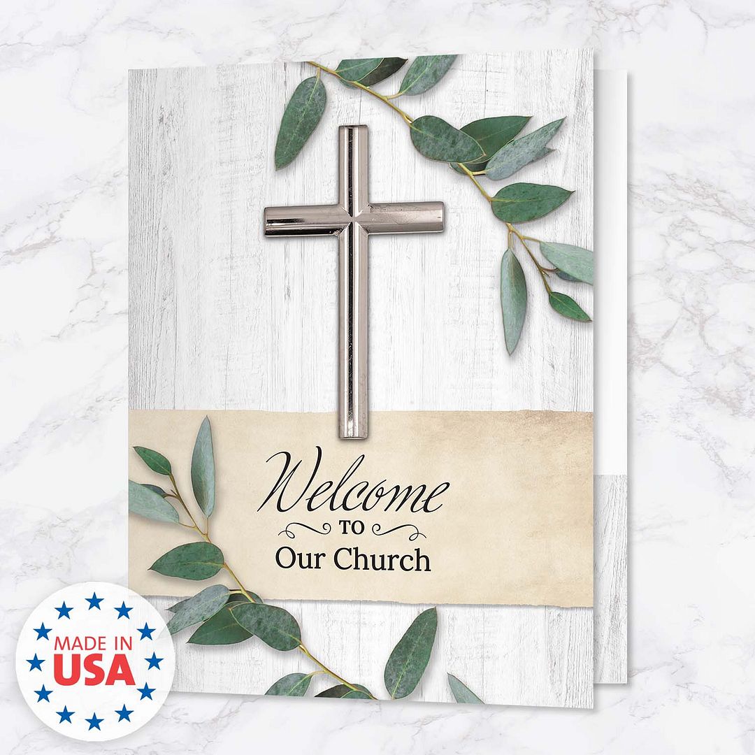 Welcome To Our Church Folders / 25 Greenery Religious / 2 Pocket Christian Visitor Gathering Folders / 9" x 12" New Member Welcome Folder / Made In The USA