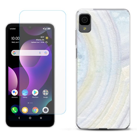 Slim-Fit Gel TPU Phone Case for TCL 30Z / 30 Z / 30 LE, with Tempered Glass Screen Protector, by OneToughShield ® - Marble / Rainbow