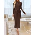 thumbnail image 2 of Vestido ZESICA 2026 Spring Manga Larga Bodycon Marrón para Mujer, 2 of 8