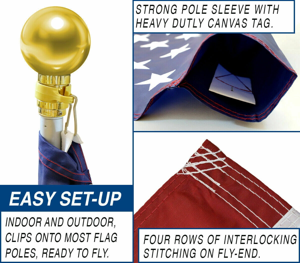 3x5 Embroidered USA Flag Sleeved 210D