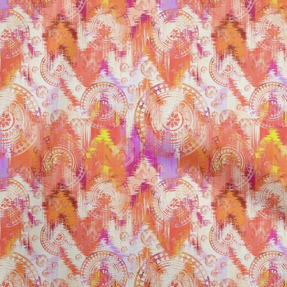 oneOone Cotton Jersey Orange Fabric Swirl & Mandala Quilting Supplies Print Sewing Fabric By The Yard 58 Inch Wide