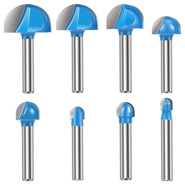 Dsseng 8Pcs 1/4 Inch Shank Core Box Router Bit Set Carbide Round Nose Router Bits Woodworking Milling Cutter Tool for Wood