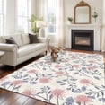 thumbnail image 2 of 5'x7' Area Rugs for Living Room Bedroom, Red Blue Spring Floral Washable Rug Carpet Runner Indoor Outdoor, Flowers Leaves Pastoral Botanical Non Slip Floor Mats Area Rug for Kitchen, Nursery, 2 of 8