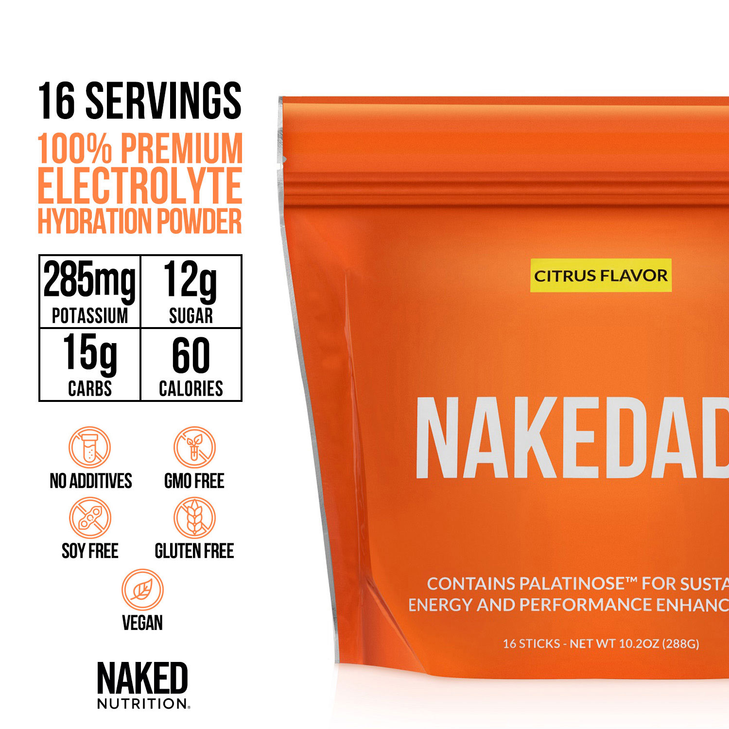 NAKED nutrition Nakedade – Performance Enhancing Sports Drink Powder - Citrus Flavor Electrolyte Powder – No GMOs or Artificial Sweeteners, Gluten-Free, Soy-Free, Dairy-Free –