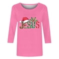 thumbnail image 4 of JURANMO Deal Of The Day Funny Christmas Shirts for Women 2024 Casual Letter Graphic Tees Loose Crewneck 3/4 Sleeve Tops Xmas Tunic Blouse Hot Pink XXL, 4 of 5