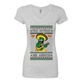 thumbnail image 2 of Wild Bobby Feliz Navidad Mis Amigos! Christmas Sweater | Funny Holiday Women Junior Fit V-Neck Tee, 2 of 4