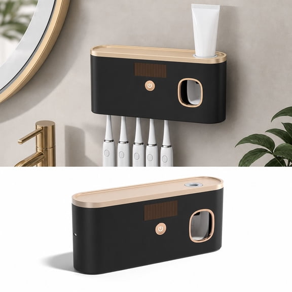 Toothbrush Holders for Bathrooms, PUV Toothbrush Sanitizer Wall Mounted with Toothpaste Dispenser, Holds 5 Toothbrushes, Space Saving Bathroom Organizer for Dorm Bathroom Accessories, 1 Pack