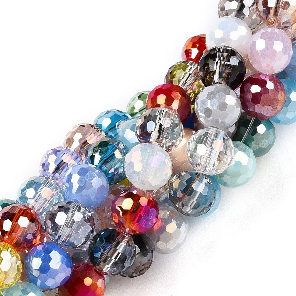 Electroplate Glass Bead Strands Faceted Round Mixed Color 8mm Hole: 1.4mm about 50~51pcs/strand 14.33''~14.69''(36.4~37.3cm)