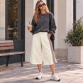 thumbnail image 4 of Women’s Side Stripe Elastic Waist Long Bermuda Sweat Shorts Loose Wide Leg Mid‑Calf Cropped Capri Shorts Casual Streetwear L, 4 of 4