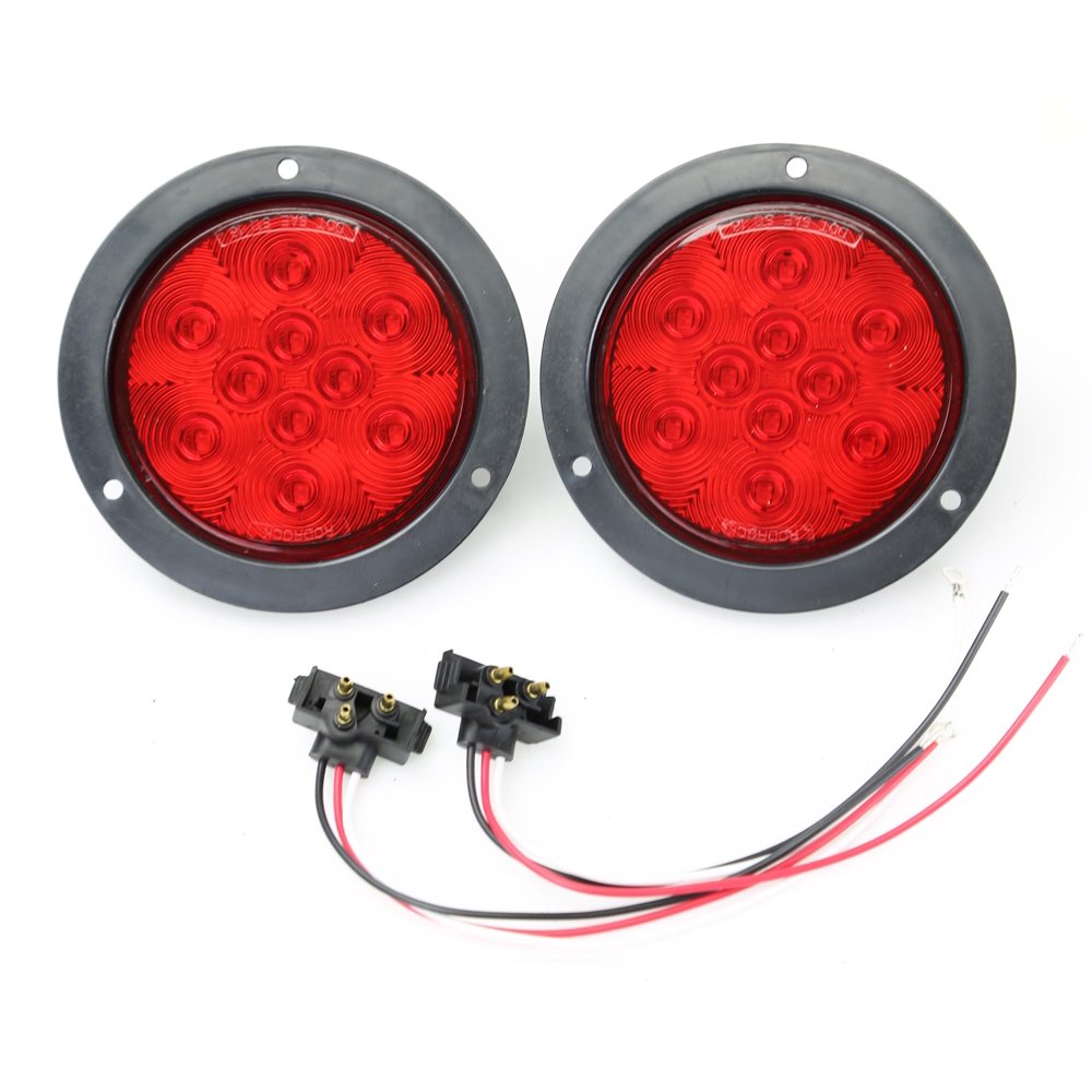 (2) Red 10 LED 4" Round Truck Trailer Brake Stop Turn Tail Lights