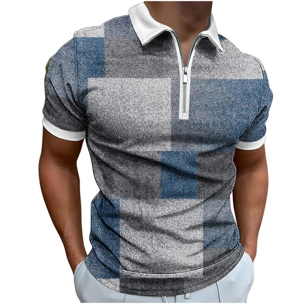 Tops de Algodón para las Mujeres con Cremallera de Manga Corta con Solapa Impresa Camiseta Suelta, Ligera Blusa de Cuello Redondo de Algodón de Imitación para el Hogar Y el Uso Diario