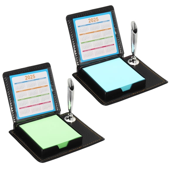 2pcs Leather Sticky Notes Holder with Pen Holder, Post Notes Holder Storage Box Desktop Mini Case Business Card Holder Memo Pad Organizer for Desk Home Office Gift,Green Blue