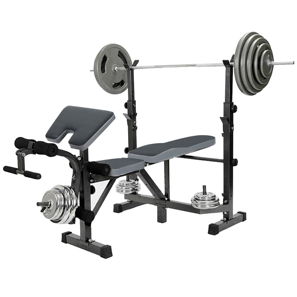 440-Pound Capacity Weight Bench Barbell Lifting Press Gym Equipment Leg Extension Preacher Curl and Weight Storage Adjustable Olympic Workout Bench with Squat Rack 