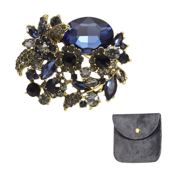 Uxcell Vintage Crystal Rhinestone Brooch for Women, 2.6 Inch Flower Lapel Pins Alloy Rhinestone Flower Oval Crystal Brooch Pin for Scarves Dress Hat Suit Wedding, Navy Blue