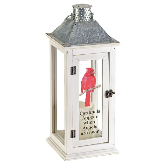 Elanze Designs Cardinals Appear Classic White 17 x 6.5 Inch Wood and Glass Candle Lantern