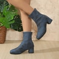 thumbnail image 5 of Aueoeo Women's Zipper Booties Chunky Stacked Heel Ankle Boots Low Heel Fashion Round Toe Boots Winter Spring Shoes Blue, 5 of 5