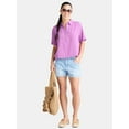 thumbnail image 2 of Time and Tru Women's Cotton Double Cloth Cropped Shirt, Size XS-XXXL, 2 of 5