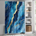thumbnail image 3 of Ombre Blue Golden Marble Texture Fabric Shower Curtain Abstract Lines Art Washable Shower Curtains for Bathroom, Waterproof Bath Curtain with Hooks Home Decor 36x72in, 3 of 8