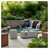 42" Rectangular Steel Propane Gas Fire Pit Table, 50,000 BTU, Glass Wind Guard, Outdoor Patio, Garden Fireplace, Gray Finish