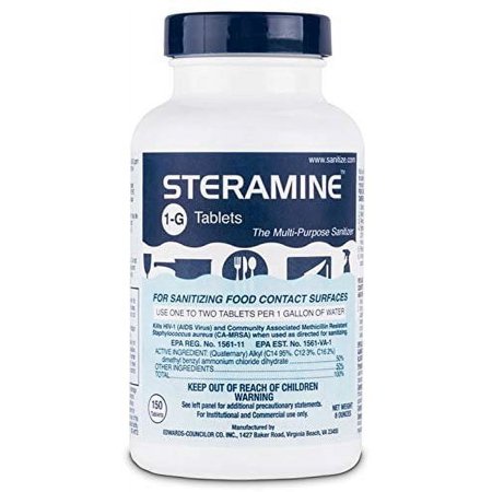 1 X Steramine Quaternary Sanitizing Tablets - 150 Sanitizer Tablets per bottle by Steramine