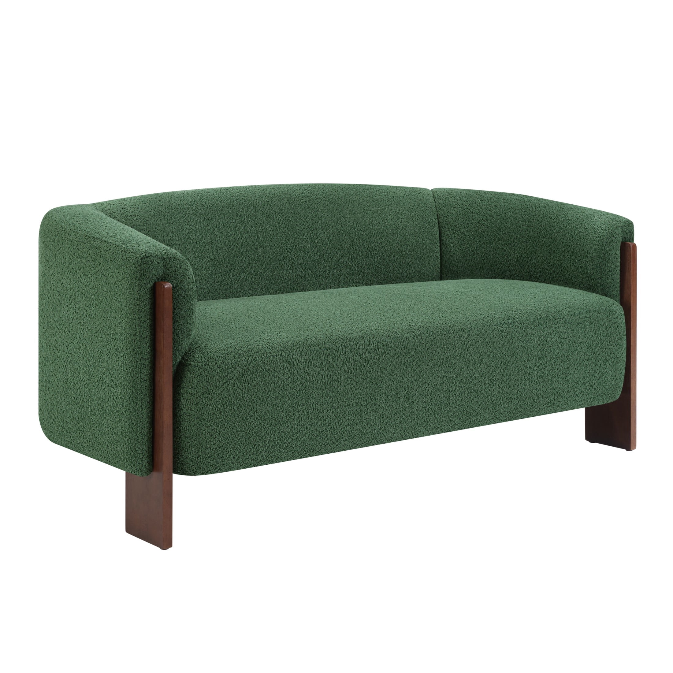Christopher Knight Home Curved Boucle Loveseat, 2-Seater Sofa with Rubberwood Legs, Foam Cushion, Green