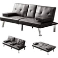 thumbnail image 2 of Faux Leather Convertible Folding Futon Sofa Bed with Cup Holders, Metal Legs, and Removable Armrests for Living Room and Dorm (Brown), 2 of 9