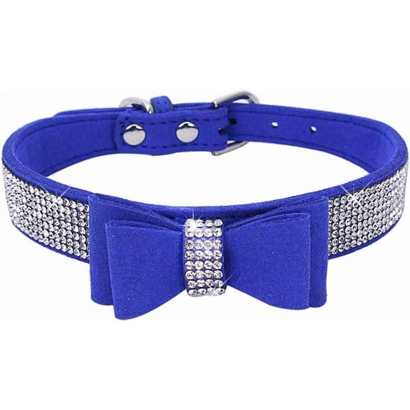 Small Dog Collar with Bowtie,Rhinestone Bling Diamond Sparkly Crystal Jewel Cute Adjustable for Small Medium Large Girl Puppy Cat Collars Female Pet Kitten