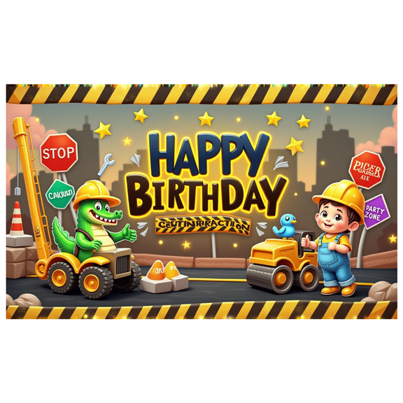 Yatrandify Cartoon Construction Banner Kids Birthday Happy Construction Theme for Party Celebration Event Decoration