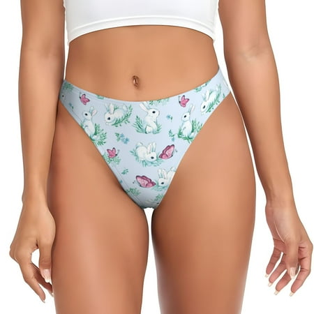 Cute Cartoon Rabbit Butterfly Thongs for Women - No Show Seamless Womens Thongs Underwear  Stretch G String Thongs for Women  Ladies Breathable Sexy Thong Bikini Panties Briefs